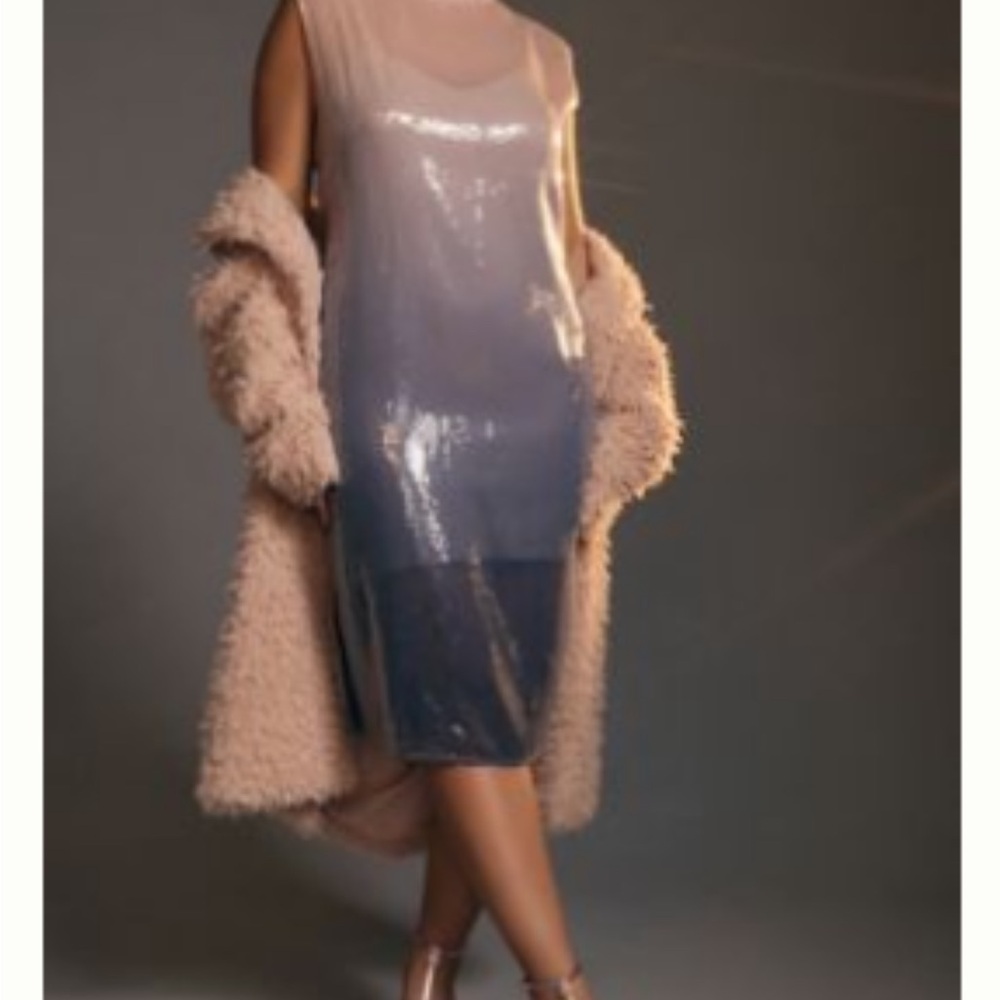 Anthropologie Sleeveless Dress Mock-Neck Slim Sequin Midi Dress